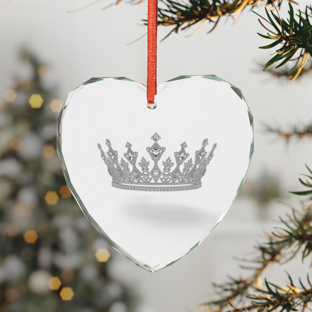 Crystal Crown Heart Ornament — Glass Keepsake for Her, Princess Holiday Decoration