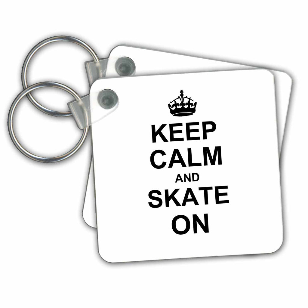3dRose Key Chains Keep Calm and Skate on - carry on skating - funny skateboarding ice skater or roller skating gifts (kc-157771-1)