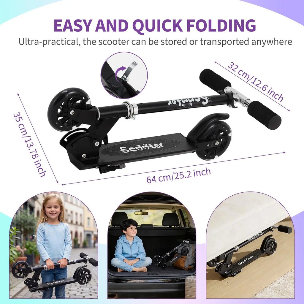 Kids Kick Scooter With LED Light Up Wheels Adjustable Height Foldable Lightweight Toddler Scooter For Boys Girls Age 3-12