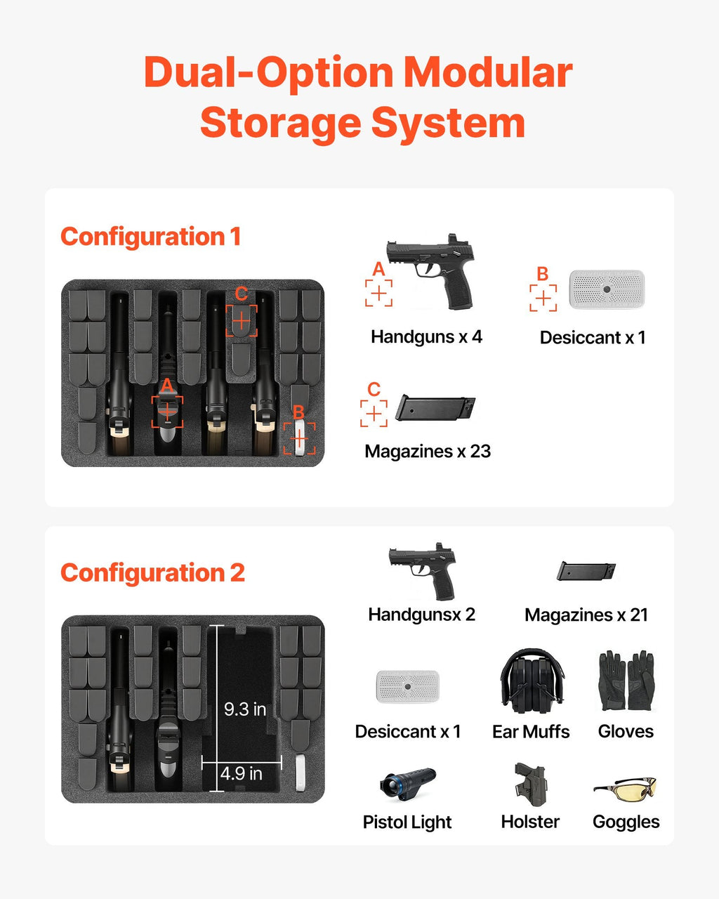 Hard Pistol Case, Heavy Duty Hard Gun Case with XPE Foam Lining, Waterproof Pistol Storage Box with Customizable Interior & Handle for Gun, Lenses, Camera, Gear, TSA Compliant, 15.9x12.5x7.5 in